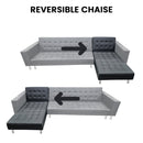 Sarantino Corner Faux Leather Sofa Bed Couch with Chaise - Black-5