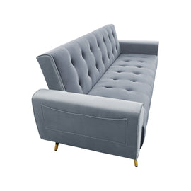 Sarantino Ava 3-seater Tufted Velvet Sofa Bed By Sarantino - Light Grey - 0