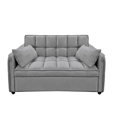 Sarantino Quincy 2-Seater Velvet Sofa Bed in Dark Grey with Wooden Frame and Tufted Design - 0