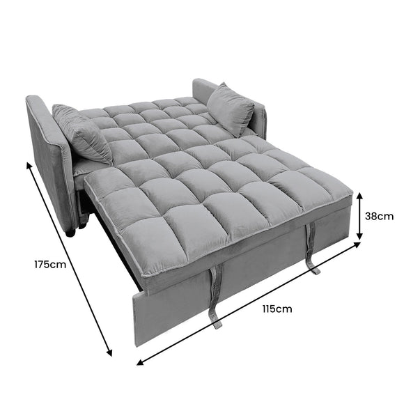 Sarantino Quincy 2-Seater Velvet Sofa Bed in Dark Grey with Wooden Frame and Tufted Design