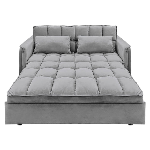 Sarantino Quincy 2-Seater Velvet Sofa Bed in Dark Grey with Wooden Frame and Tufted Design