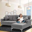 Sarantino 3 Seater Linen Sofa Lounge Left Side Chaise Couch Furniture Dark Grey L-shaped-6