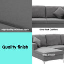 Sarantino Linen Corner Sofa Couch Lounge L-shape W/right Chaise Seat Dark Grey-5