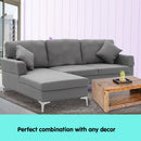 Sarantino Linen Corner Sofa Couch Lounge L-shape W/right Chaise Seat Dark Grey-6