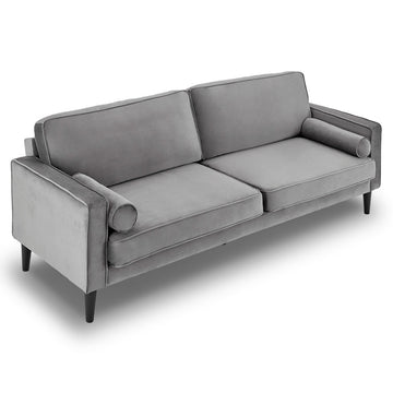 Sarantino Faux Velvet Sofa Bed Couch Furniture Lounge Suite Seat Grey - 0