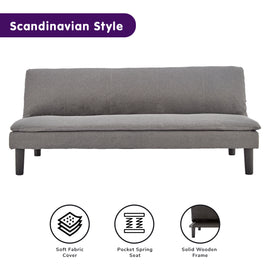Sarantino 3 Seater Modular Faux Linen Fabric Sofa Bed Couch -Dark Grey - 0