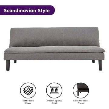 Sarantino 3 Seater Modular Faux Linen Fabric Sofa Bed Couch -Dark Grey - 0