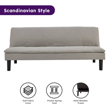 Sarantino 3 Seater Modular Faux Linen Fabric Sofa Bed Couch Light Grey - 0