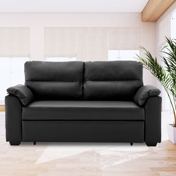 Sarantino Faux Leather Sofa Bed Couch Lounge - Black - 0