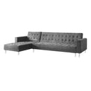 Sarantino Faux Velvet Corner Wooden Sofa Bed Couch with Chaise - Grey-1