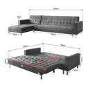 Sarantino Faux Velvet Corner Wooden Sofa Bed Couch with Chaise - Grey-3