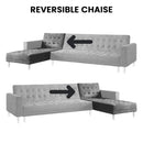 Sarantino Faux Velvet Corner Wooden Sofa Bed Couch with Chaise - Grey-4