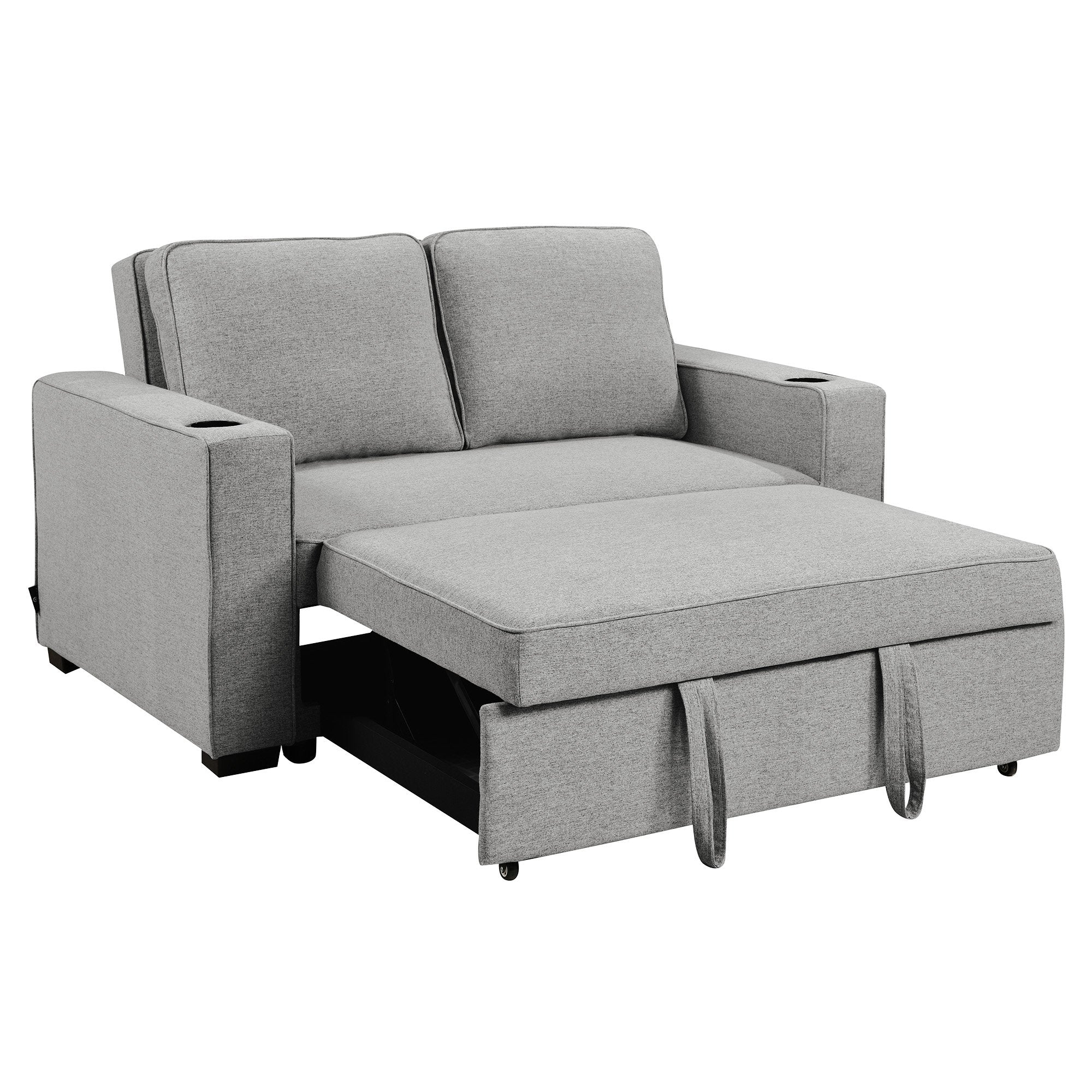 Sarantino Hoffman Linen Sofa Bed Chair With Cushions &cup Holders Light Grey - 0