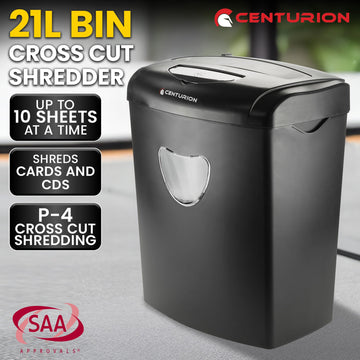 Centurion 21L Cross-Cut Office Shredder 10-Sheet Paper, CD & Credit Card Security - 0