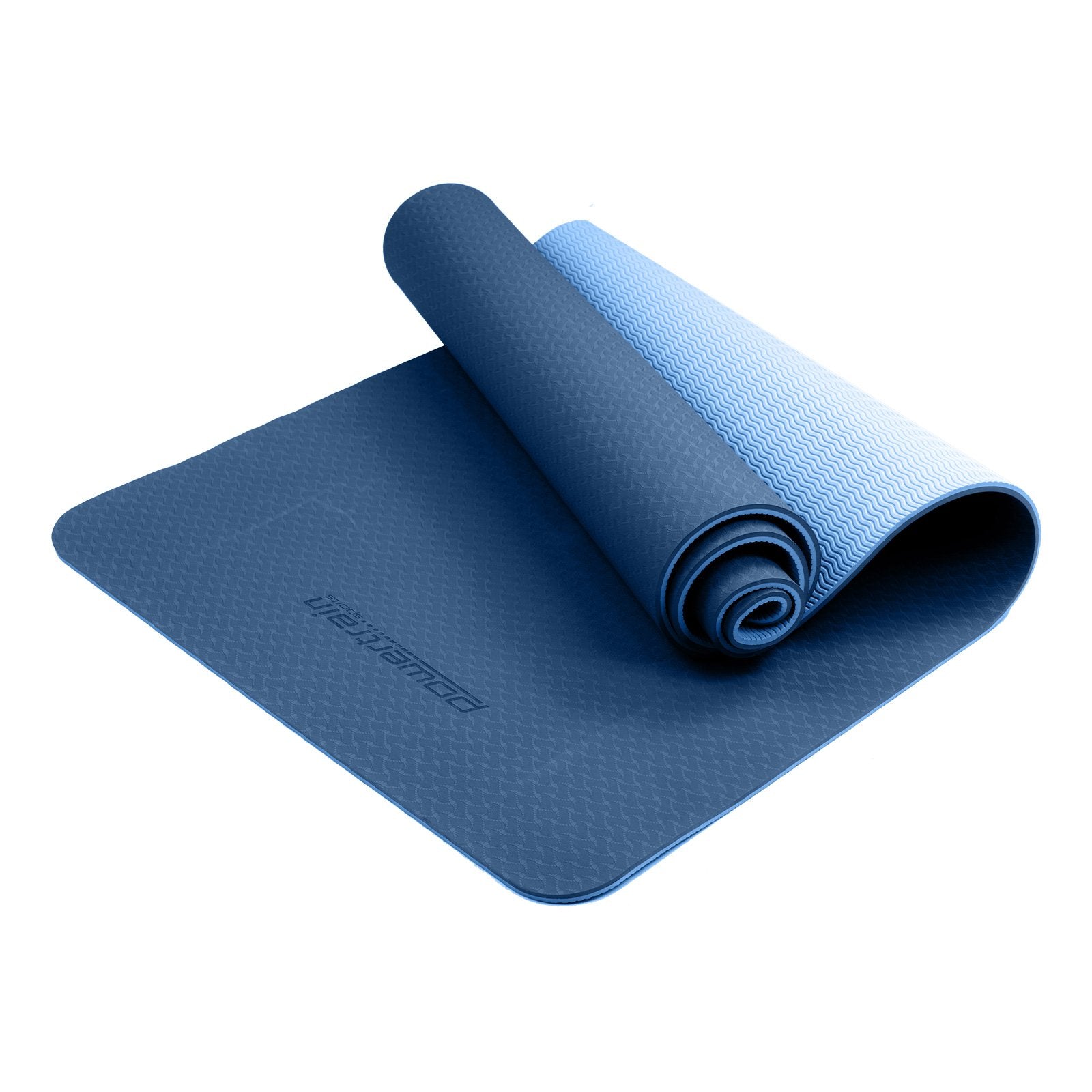 Powertrain Dual Layer 8mm Yoga Mat | Dark Blue | Non-slip Surface And Carry Strap For Ultimate Comfort And Portability - 0