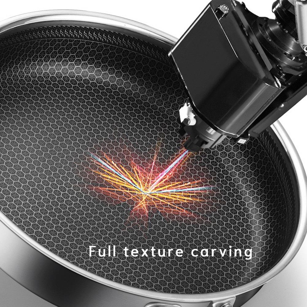 Stainless Steel Frying Pan Non-Stick Cooking Frypan Cookware 32cm Honeycomb Double Sided - 0