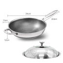304 Stainless Steel 32cm Non-Stick Stir Fry Cooking Kitchen Wok Pan with Lid Honeycomb Double Sided-8