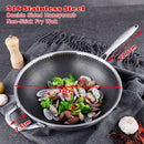 316 Stainless Steel 34cm Non-Stick Stir Fry Cooking Kitchen Wok Pan without Lid Honeycomb Double Sided-6
