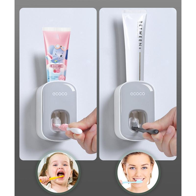 Ecoco Wall mount auto ands Free Toothpaste Dispenser Automatic Toothpaste Squeezer Bathroom Toothpaste Holder Grey