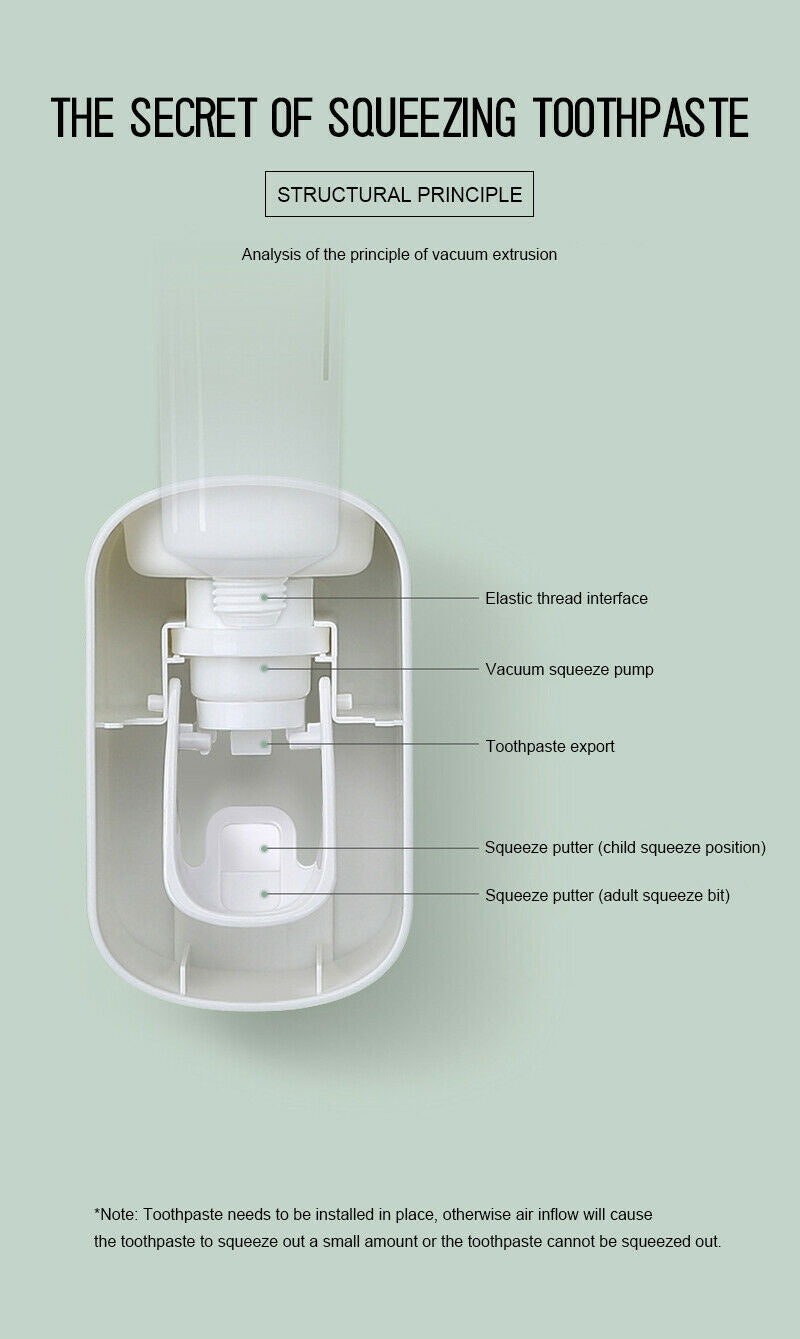 Ecoco Wall mount auto ands Free Toothpaste Dispenser Automatic Toothpaste Squeezer Bathroom Toothpaste Holder Grey