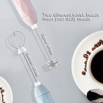 USB Charging Electric Egg Beater Milk Frother Handheld Drink Coffee Foamer Black with 2 Stainless Steel Whisks - 0