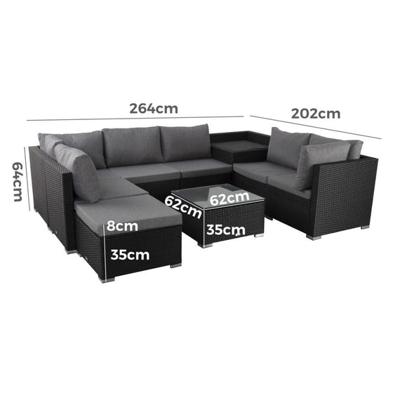 Large Modular Outdoor Ottoman Lounge Set in Black