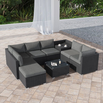Large Modular Outdoor Ottoman Lounge Set in Black - 0