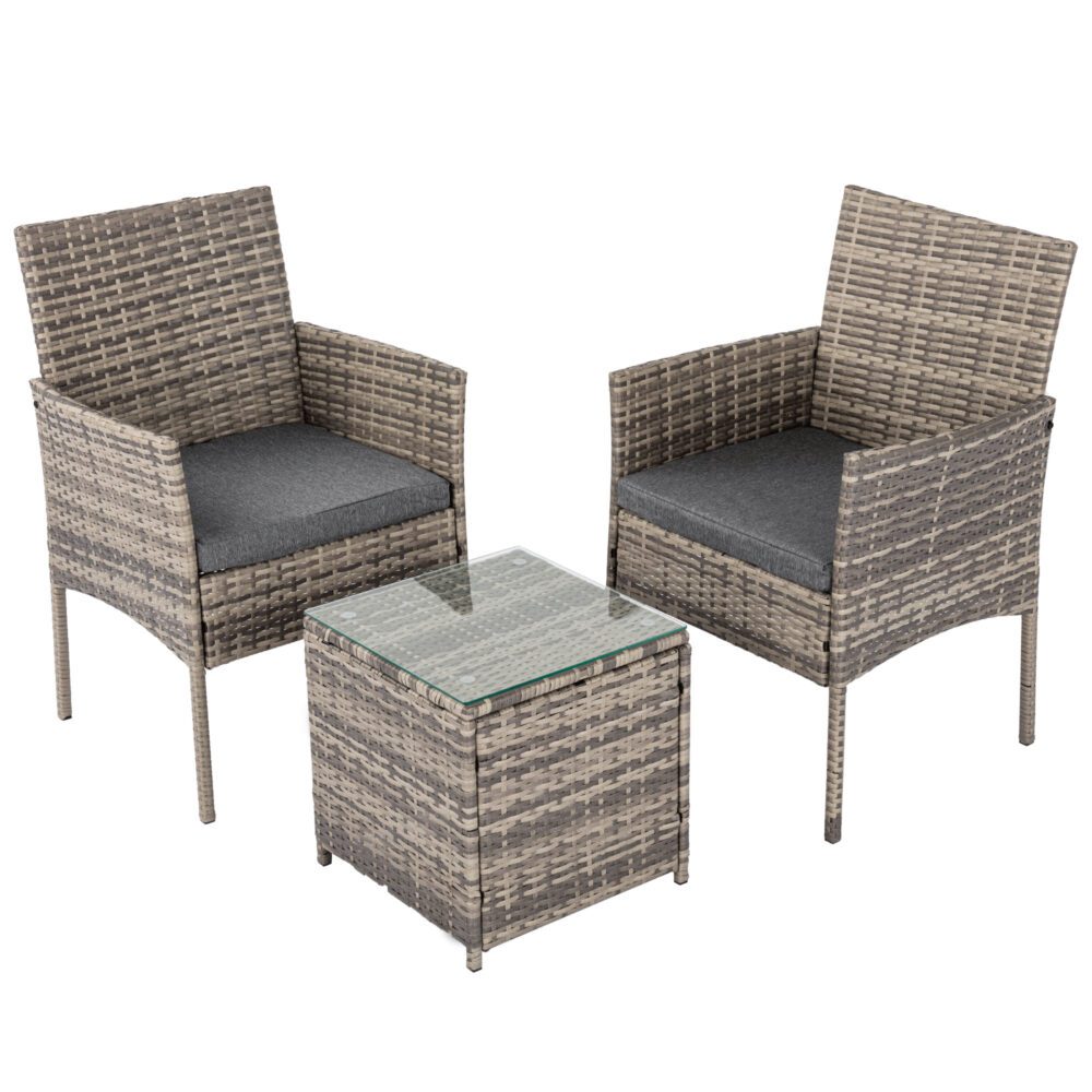 2 Seater PE Rattan Outdoor Furniture Chat Set- Mixed Grey - 0