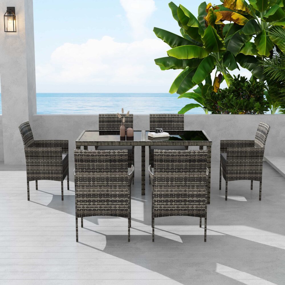 Rural Style Outdoor Grey Wicker 6 Seater Dining Set - 0