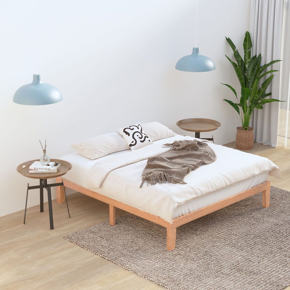 Warm Wooden Natural Bed Base Frame – Double - 0