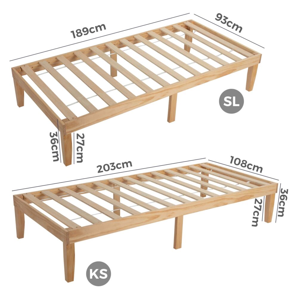 Single Size Warm Wooden Natural Bed Base Frame – King Single