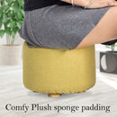 Fabric Ottoman Round Wooden Leg Foot Stool - MUSTARD YELLOW-5