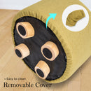 Fabric Ottoman Round Wooden Leg Foot Stool - MUSTARD YELLOW-6