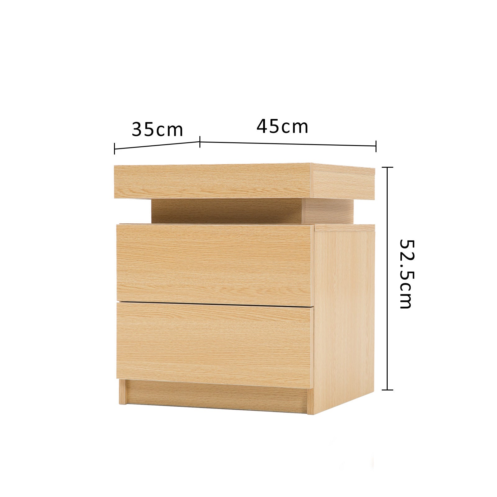 2X Bedside Table 2 Drawers RGB LED Bedroom Cabinet Nightstand Gloss AURORA OAK