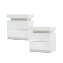 2X Bedside Table 2 Drawers RGB LED Bedroom Cabinet Nightstand Gloss AURORA WHITE-1