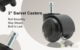 5X 2'' Twin Wheel Office Chair Casters - Slient Smooth, 11x22mm Stem - 0