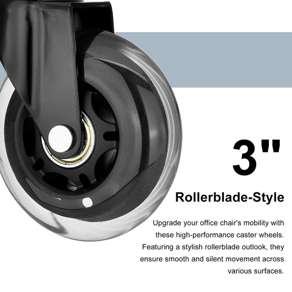 5X 3'' Rollerblade Style Wheels Office Chair Casters - Slient Smooth, 11x22mm Stem