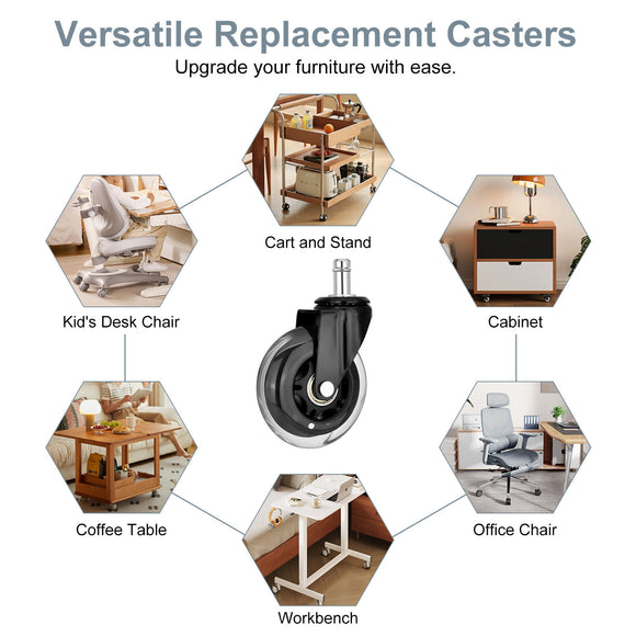 5X 3'' Rollerblade Style Wheels Office Chair Casters - Slient Smooth, 11x22mm Stem