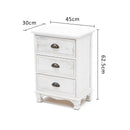2X Bedside Table 3 Drawer Vintage Side Table Storage Cabinet Bedroom CLARA WHITE-11