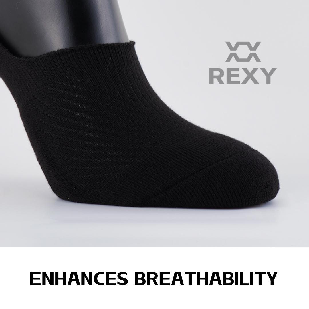 3X Rexy Cushion No Show Ankle Socks Small Non-Slip Breathable BLACK