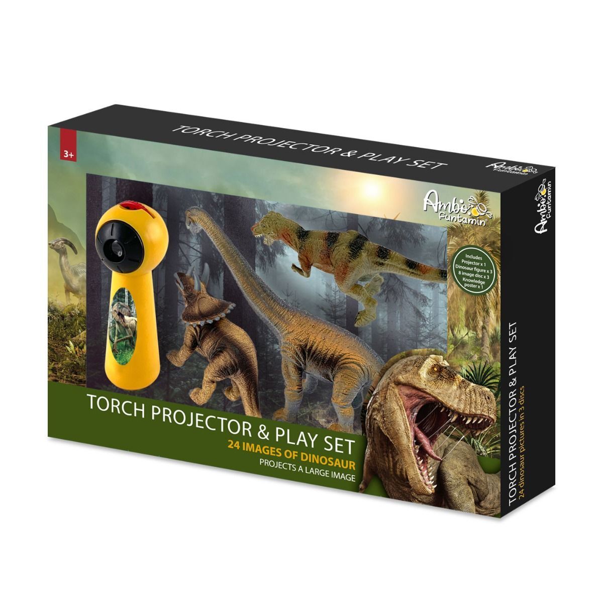 Dinosaur Projector and 3 Toy Figures Play Set - Kids STEM Learning Set - 0