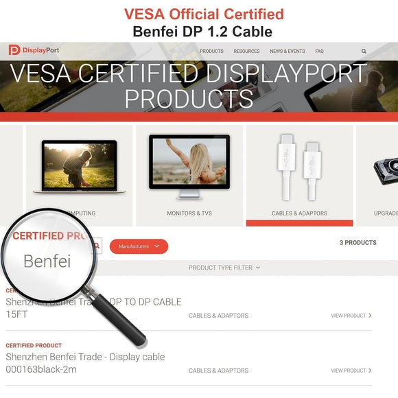 BENFEI 000200BK [VESA Certified] DP to DP Male to Male Cable 3M Supports 8K@60Hz Compatible with Lenovo, Dell, HP, ASUS and More