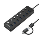 Simplecom CH375C USB-A and USB-C to 7-Port USB 3.0 Hub 5Gbps Individual Switches and Power Adapter-2