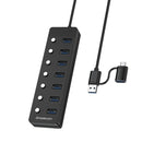 Simplecom CH375C USB-A and USB-C to 7-Port USB 3.0 Hub 5Gbps Individual Switches and Power Adapter-3