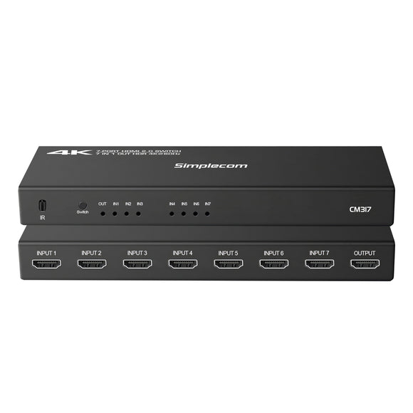 Simplecom CM317 7-Port HDMI 2.0 Switch with Remote 7 IN 1 OUT Splitter HDCP 2.2 4K@60Hz