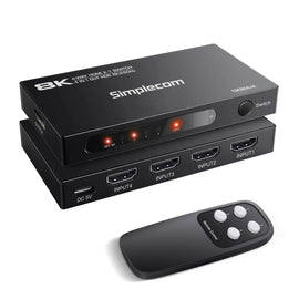 Simplecom CM324v2 4-Port HDMI 2.1 Switch with Remote 4 IN 1 OUT Splitter HDCP 2.3 8K@60Hz