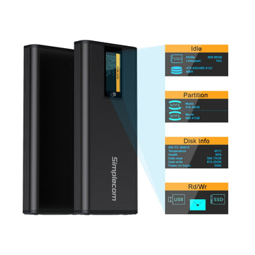 Simplecom SE530 NVMe / SATA M.2 SSD to USB-C Enclosure with SMART LED Screen USB 3.2 Gen 2 10Gbps - 0