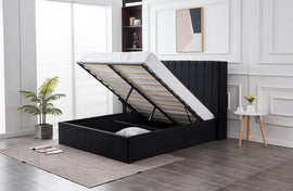 Hilton Black Velvet Gas Lift Bed - King - 0