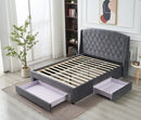 Paris Tall Tufted Velvet Dark Grey Bed with Storage Drawer - King-2