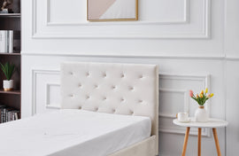Winston Beige Velvet Tufted Bed - King Single - 0